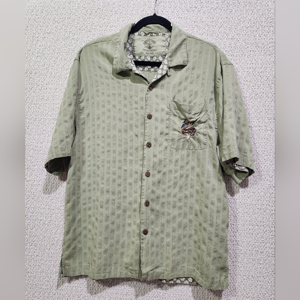 Montego Bay Sportfishing Crew 100% Silk Button Up Embroidered Resort Shirt Large